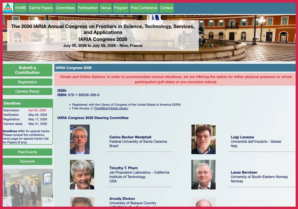 Steve Chan Reviewer for the Annual Congress on Frontiers in Science, Technology, Services, and Applications (FSTSA or IARIA Congress)