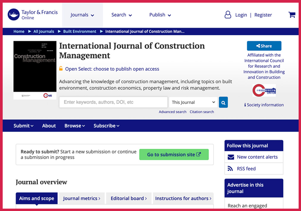Steve Chan Reviewer for Taylor & Francis International Journal of Construction Management (IJCM)
